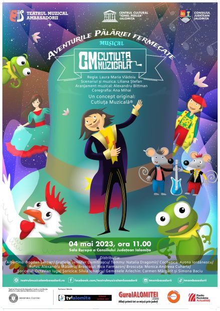 Teatru pentru copii – Cutiuţa muzicală – Aventurile pălăriei fermecate, 4 mai 2023 ora 11:00, Sala Europa a Consiliului Judeţean Ialomiţa